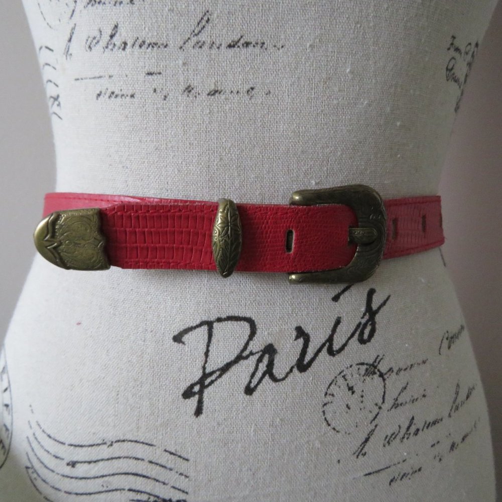 Vintage Red Leather Cowboy Belt